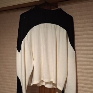 Zara Black and Cream Long Sleeve Top